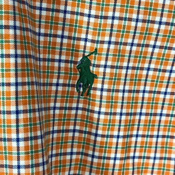 Ralph Lauren Mens Classic Fit Orange Blue Plaid Shirt  Button Down Shirt Medium - Picture 4 of 8
